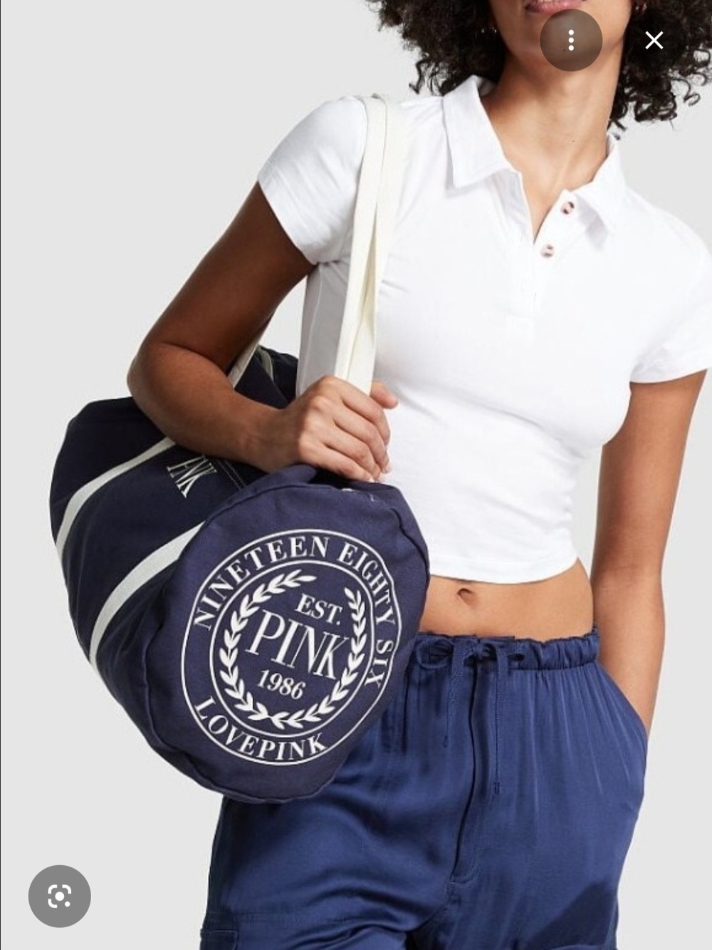 PINK Victoria's Secret Navy and White Canvas Circle Duffel